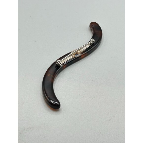 Vintage Celluloid Squiggle Shaped Pin Brooch Rhinestones Brown Early Plastic Pin - Picture 5 of 7
